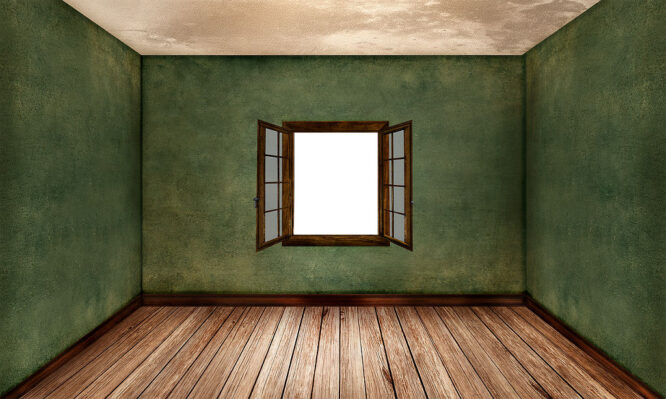 Wenn auch der Boden aus Holz ist, machen die Fenster aus dem selben Material einen besonders guten Eindruck.